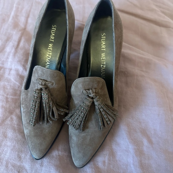Stuart Weizman Broom Tassel Suede Block-heel Pumps size 5 1/2 M - Picture 2 of 5